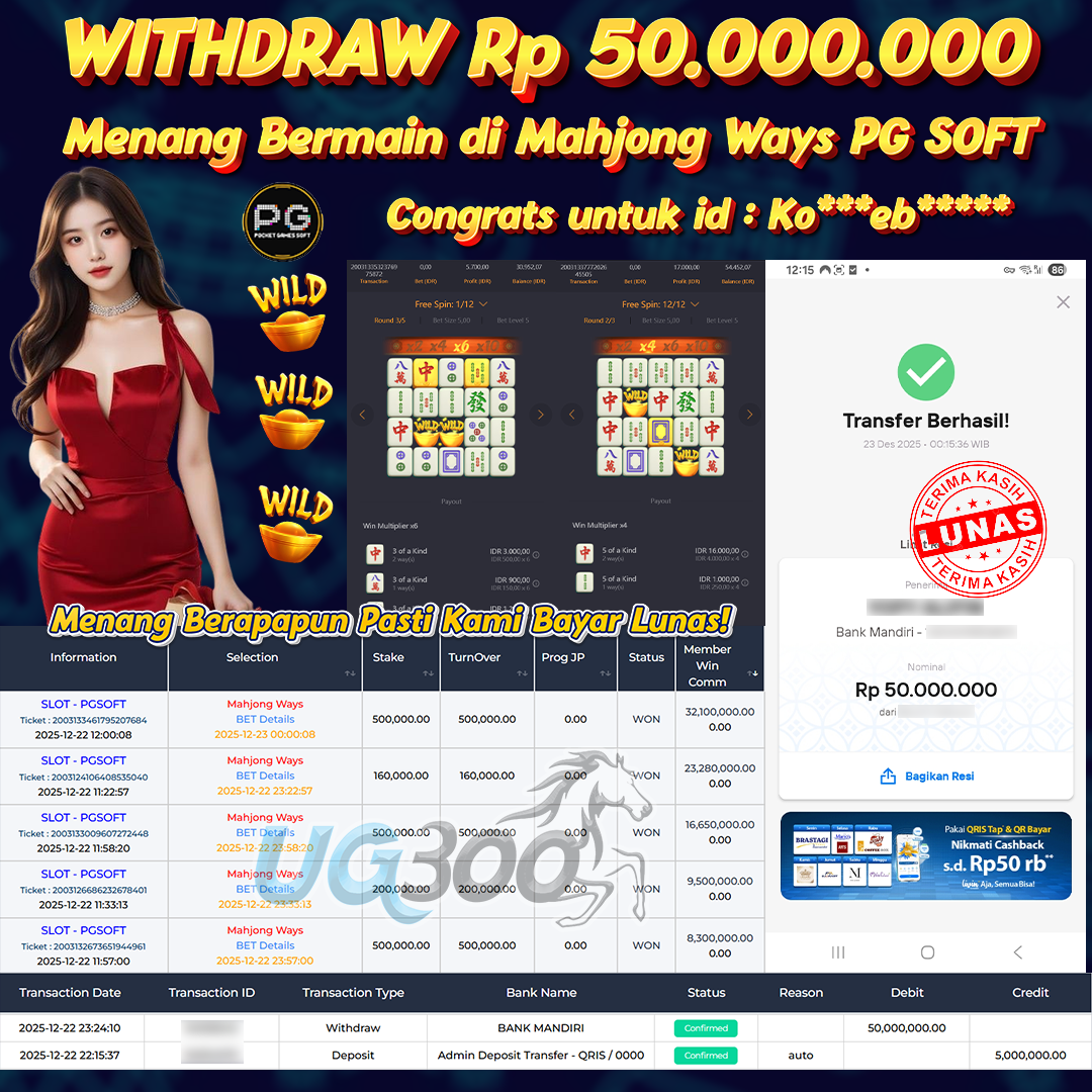 UG300 BERMAIN DI MAHJONG WAYS PG SOFT JACKPOT Rp.50,000,000- DI BAYAR TUNTAS